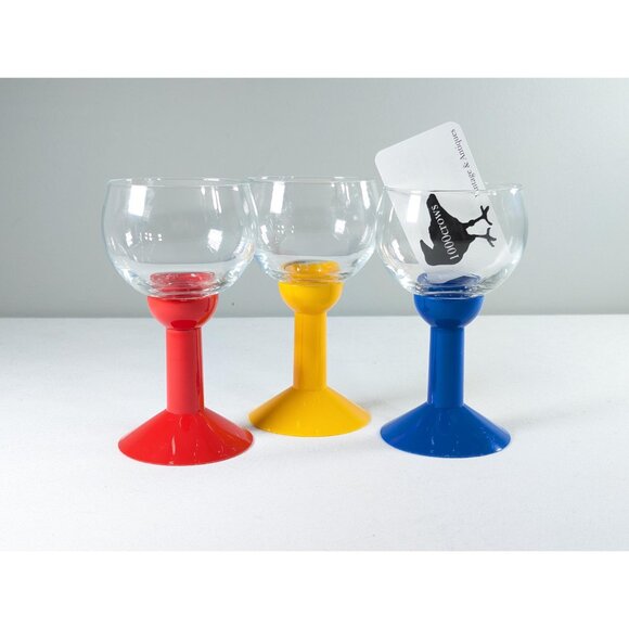 1980s Bodum Oktett White Wine Glasses: Primary Color Stemmed Set of 3 - Picture 4 of 9